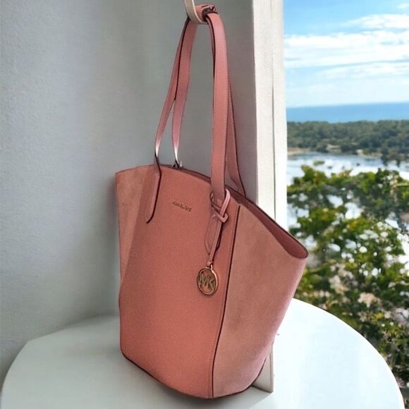 MICHAEL KORS NWT PORTIA SUNSET ROSE PINK LARGE LEATHER TOTE BUCKET SHOULDER BAG - Picture 4 of 10